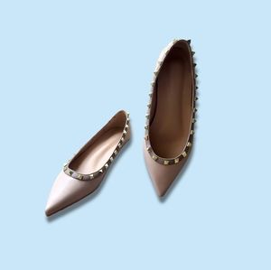 Studded Pointed Heel Flat, in Taupe & Tan